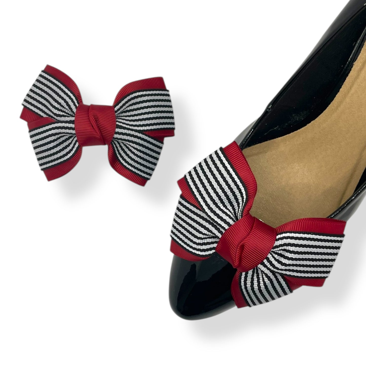 Monochrome Stripe Bows – Red & Black